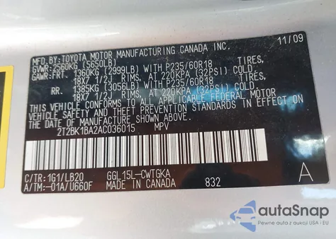 2010 Lexus Rx 350 from USA, damaged, VIN 2T2BK1BA2AC036015